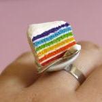 Rainbow Cake Ring With Teaspoon Miniature Food..
