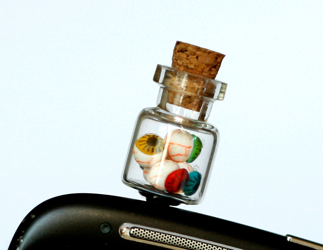 Anti Dust Plug For Phone -eyeballs Bottle Miniature Creepy Polymer Clay