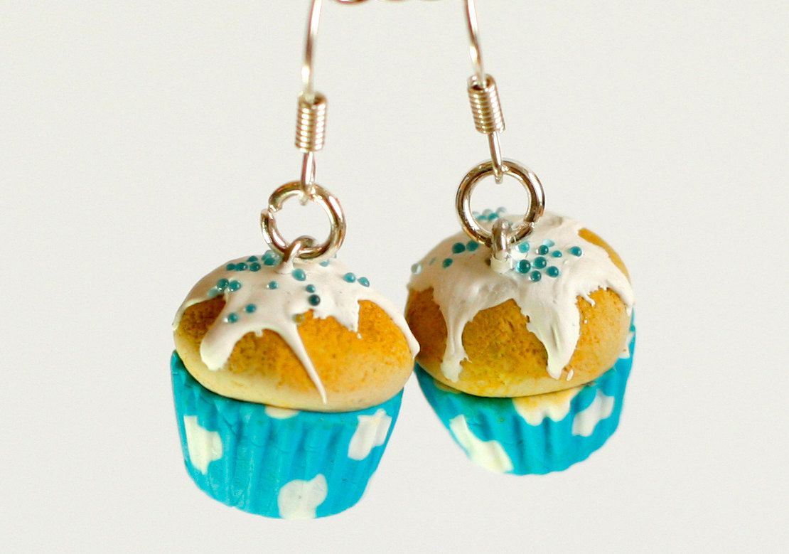 Cute Earrings Cupcake Sky Miniature Kawaii Polymer Clay Sweet Dessert Hoop